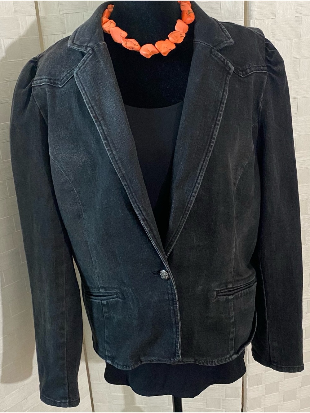 Women's Black Single-Button Jean Blazer Jacket I.N.C. International Concepts